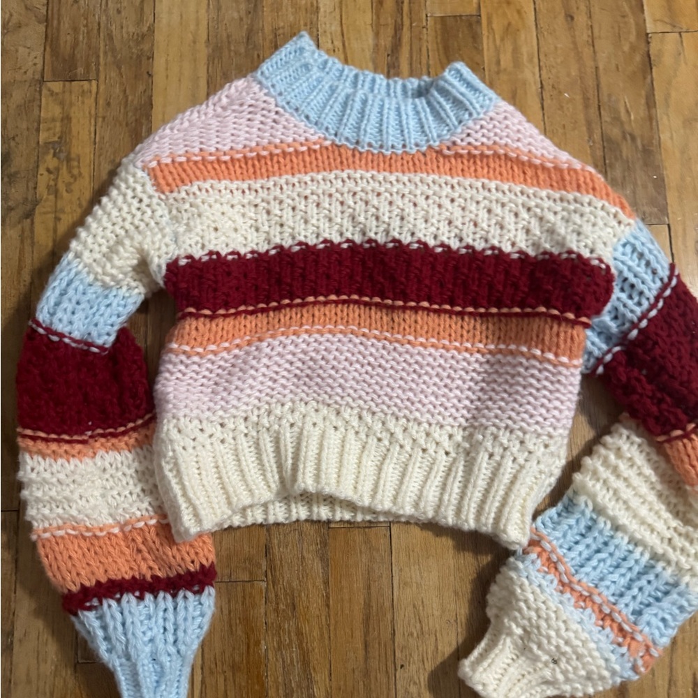 Altar'd State Cream and Red Crew Neck Sweater